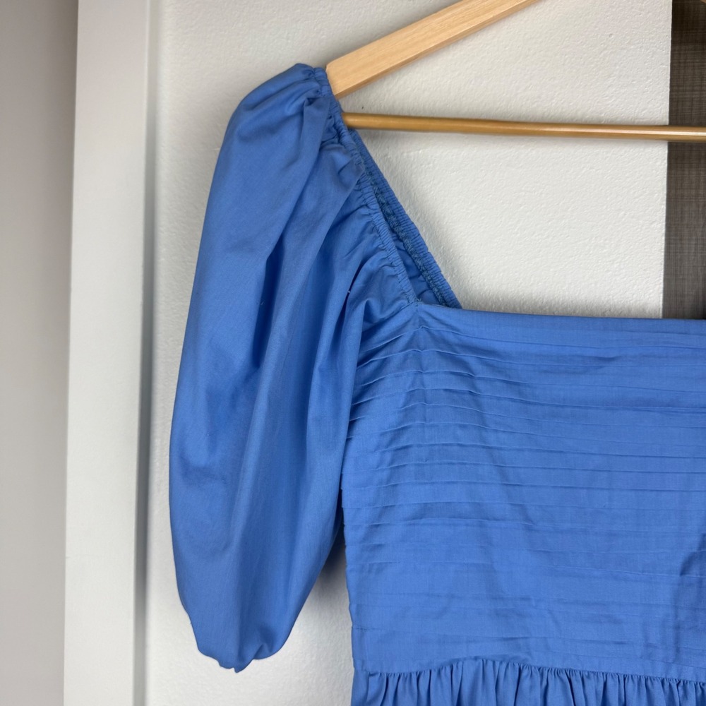 Abercrombie & Fitch Blue Emerson Poplin Puff Sleeve Midi Dress Size Small - Picture 4 of 10